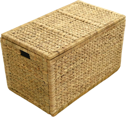 30" Wicker Storage Trunk,Handwoven Trunk Organizer, Metal Hinges at Lid and Frame,Wicker Toy Chest with Removable Liner,Large Blanket Storage (Natura)